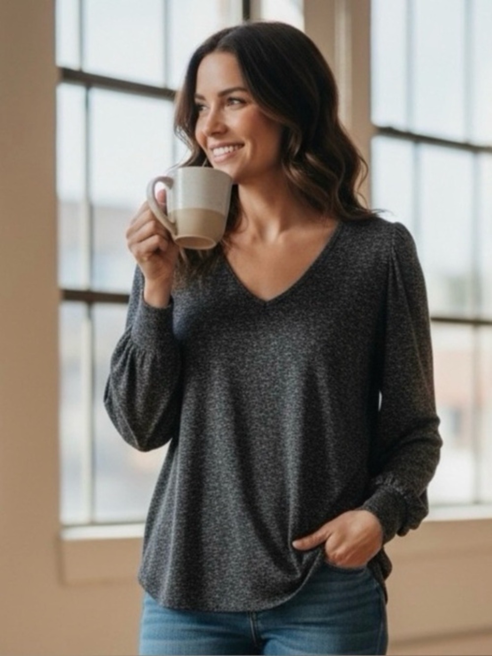 First Love Ultra Soft Hanging Puff Sleeve Top NWOT